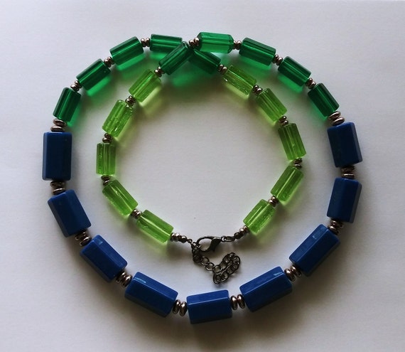 Big bead necklace, long necklace, long hexagonal … - image 1