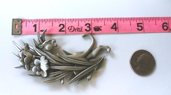 JJ panther brooch, silver cat pin, pewter panther… - image 2