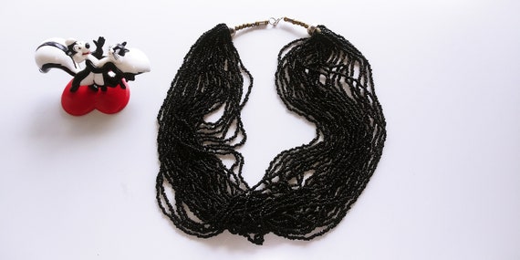 Black torsade, black bead necklace, 26 strand nec… - image 4