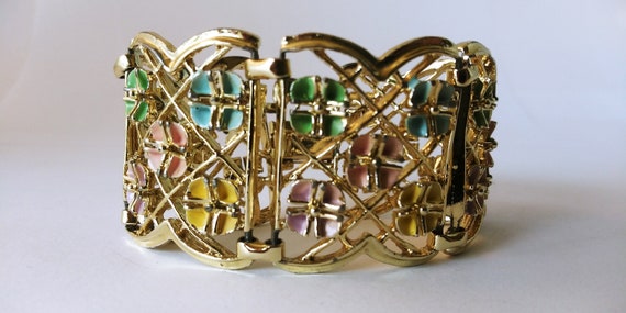 Vintage wide bracelet, wide panel bracelet, flowe… - image 2