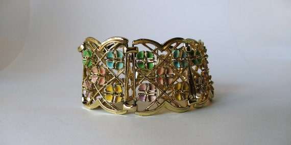 Vintage wide bracelet, wide panel bracelet, flowe… - image 4