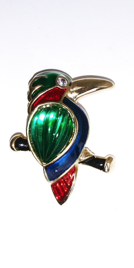 Kingfisher pin brooch, bird pin brooch, enamel bi… - image 2