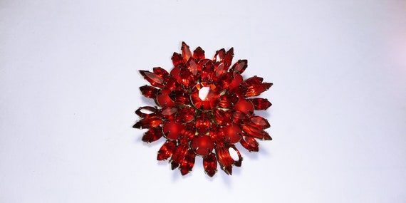 Orange rhinestone pin, rhinestone brooch pin, flo… - image 2