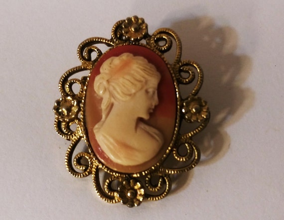 Vintage Cameo Pin Cameo Brooch Pin Carved Resin Cameo Gold Tone