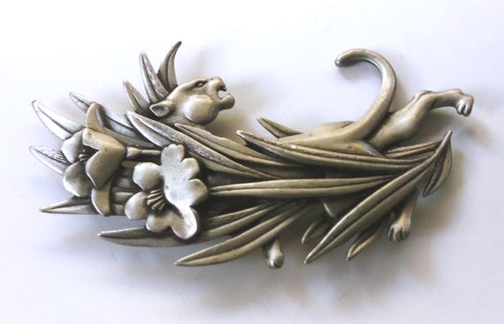 JJ panther brooch, silver cat pin, pewter panther… - image 3