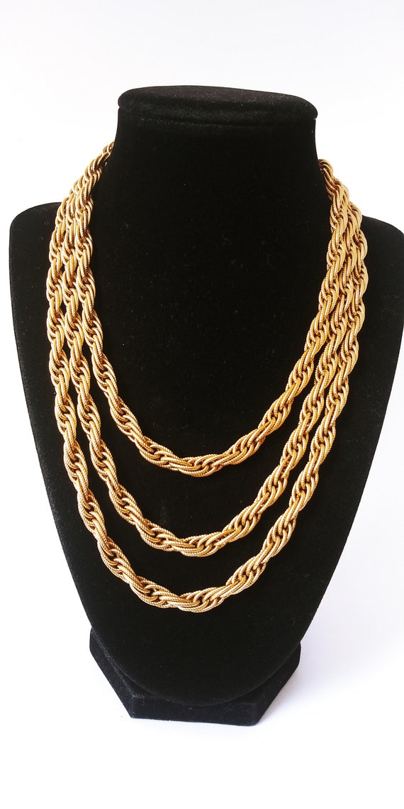 Monet gold necklace, flapper chain necklace, thic… - image 2