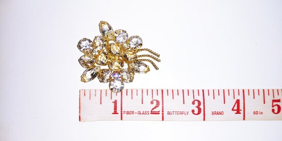 Vintage crystal brooch, gold rhinestone pin, vint… - image 3
