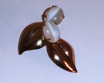 Leaf clip earrings, moonglow stone, sterling leaf clips, screw clip earrings, vermeil earrings #503