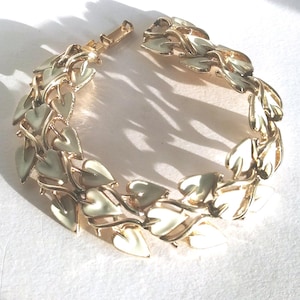 Coro bracelet, coro leaf bracelet, white bracelet, enamel bracelet, Coro link bracelet, Coro white enamel #1119