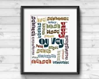 Yiddish Poster, Yiddish Wall Art, 22 Inspirational Yiddish / Jewish Words, 22 Motivational Yiddish / Jewish Sayings, Unframed