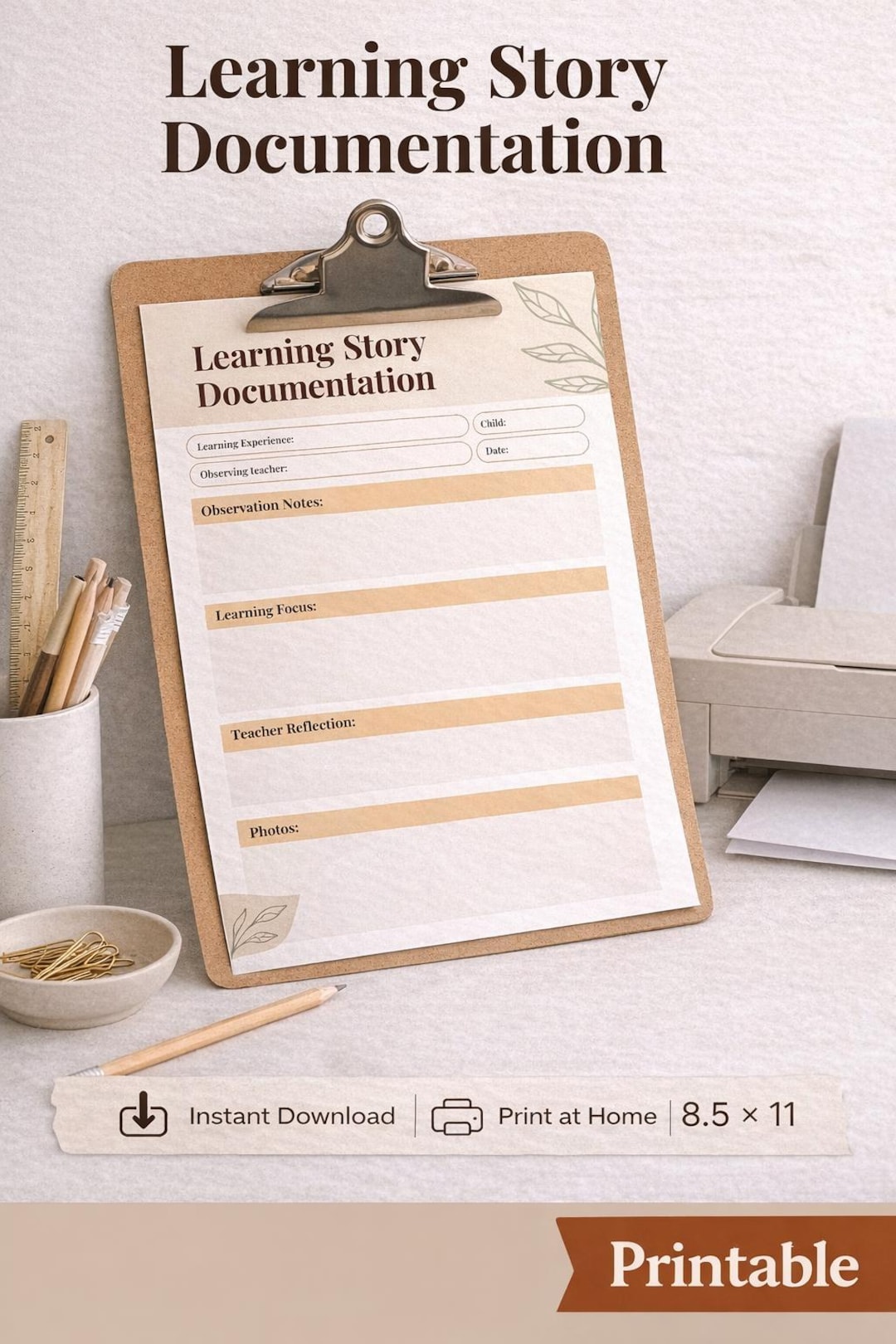 Learning Story Documentation Template | Reggio Inspired Observation ...