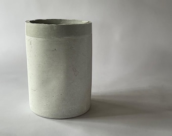 Ribbed Concrete Vessel or Pot: Minimilist/ Wabi-Sabi Decor (8"x11")