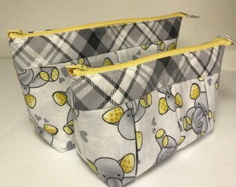 Set of 2! Medium and Large “Elephant Enchantment” Pleated/Zippered/Cosmetic/Toiletry/Storage Bags
