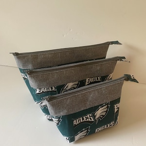 3-Piece  “Philadelphia Eagles”, Zipper/Pleated,  Multi-Purpose, Cosmetic/Toiletry Bags