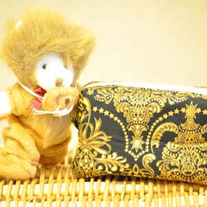 Mini Cosmetic Bag (Black and Gold Ribbons)