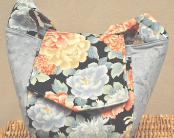 Large sur le sac à main aller (bleu asiatique Floral)