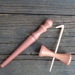 Basque Spindle & 9&quot; Nostepinne - Matching Pair - Drop Spindle - el huso vasco - Historic Spindle - Wool Winder- Txoatile