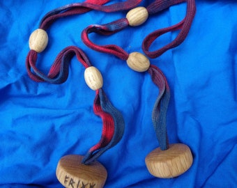 Handmade Oak Wrist Distaff: Norse Frigg Runes, Drop Spindle