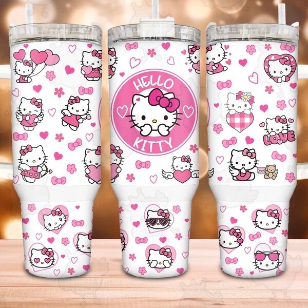 Pink kitty cup with handle | 40oz cup
