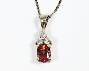 Sterling Silver Topaz Pendant Necklace Faceted Gemstone Crystal Vintage Oval Cut Pink Topaz CZ Charm Gift for Her