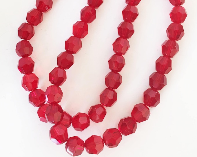 Red Crystal Bead Necklace Large Wire Strung Faceted Glass Etsy