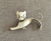 Beaucraft Sterling Silver Cat Pin Pop Art Modern Art Figural Kitty Brooch Collectible Gift for the Beau Collector