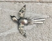 Sterling Silver Rhinestone Bird Brooch Clear Rhinestones Vintage Bird Pin Wings Tail Feathers Sparkling Audubon GIft for Bird Lover