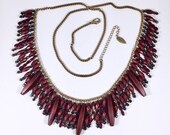 Coldwater Creek Bead Necklace Large Cranberry Red Statement Vintage 1990s Long 36 Inch Boho Southwestern Hippie Beaded Accessory Designer