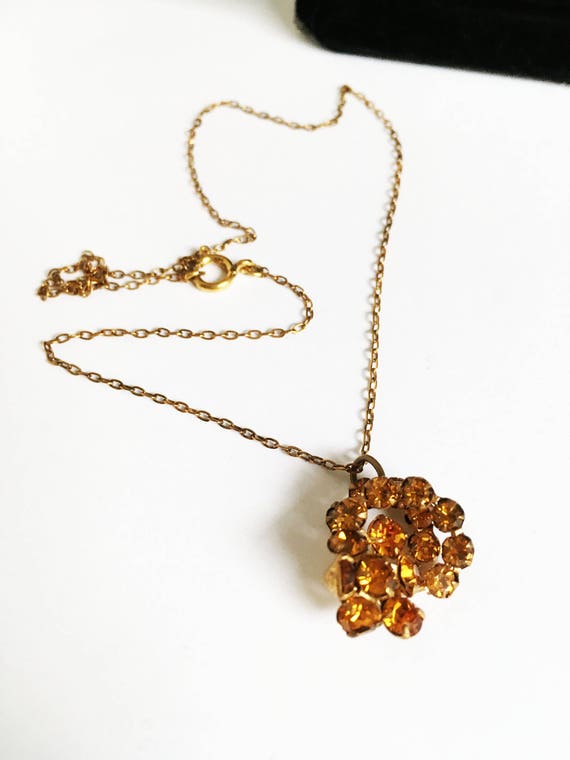 Orange Brown Rhinestone Cluster Pendant Necklace … - image 8