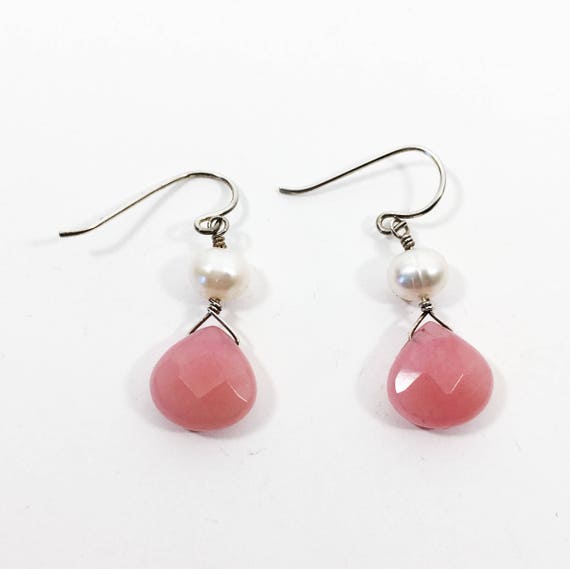 Sterling Silver & Quartz Teardrop Earrings Pink Faceted | Etsy
