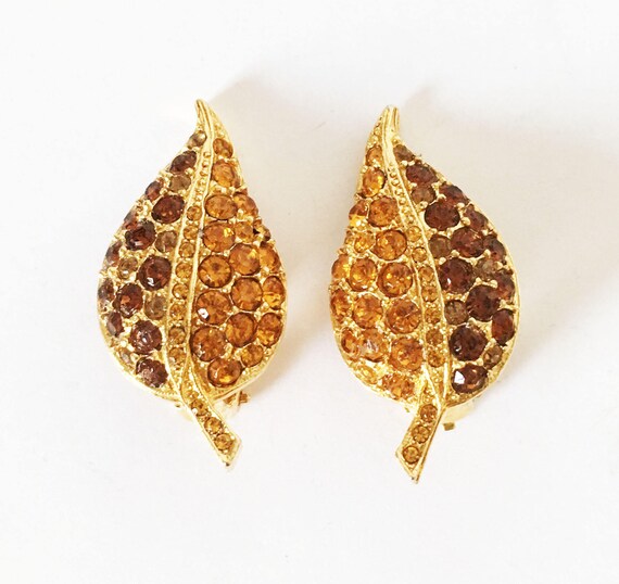 Vintage 1950/'s Clip Earrings Gold Tone Abstract Leaf Design