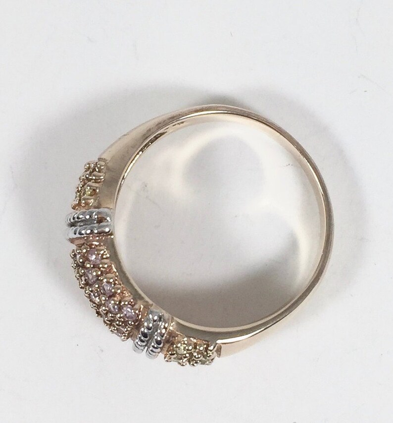 Gold Vermeil Sterling Silver CZ Ring Vintage 1990s Large Crystal Ring Yellow Pink CZs Signed 925 Cocktail Dinner Ring Gift for Her Birthday