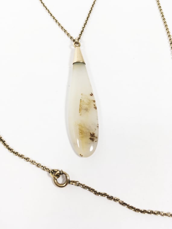 10K Sterling Moss Agate Pendant Necklace Vintage 1