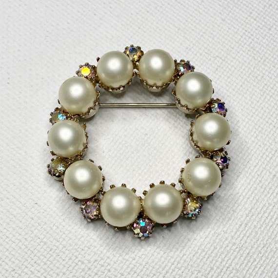 Vintage Brooch & Earrings - Clear and Aurora Borealis