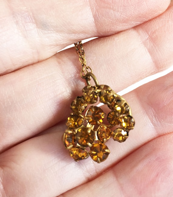 Orange Brown Rhinestone Cluster Pendant Necklace … - image 2