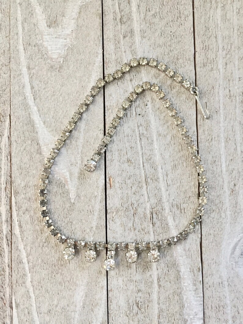 Rhinestone Bib Necklace Clear Rhinestones Chatons Jewelry Etsy