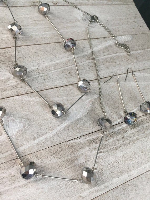 Rhinestone Bead Station Necklace Earrings Dangle … - image 1