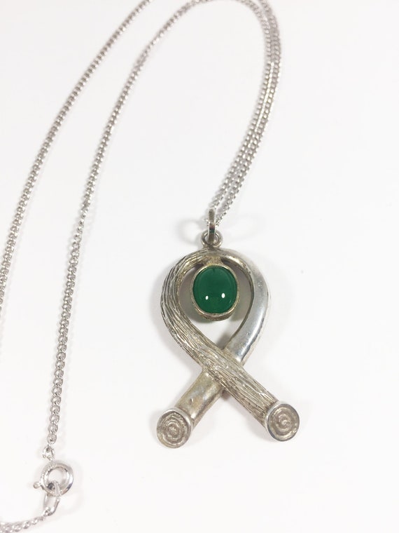 Chrysoprase Pendant German Mid Century Vintage Sil