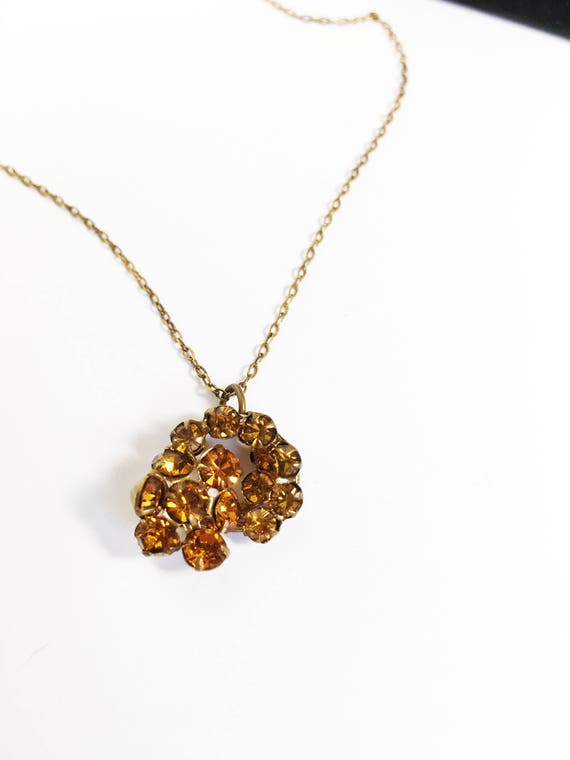 Orange Brown Rhinestone Cluster Pendant Necklace … - image 6