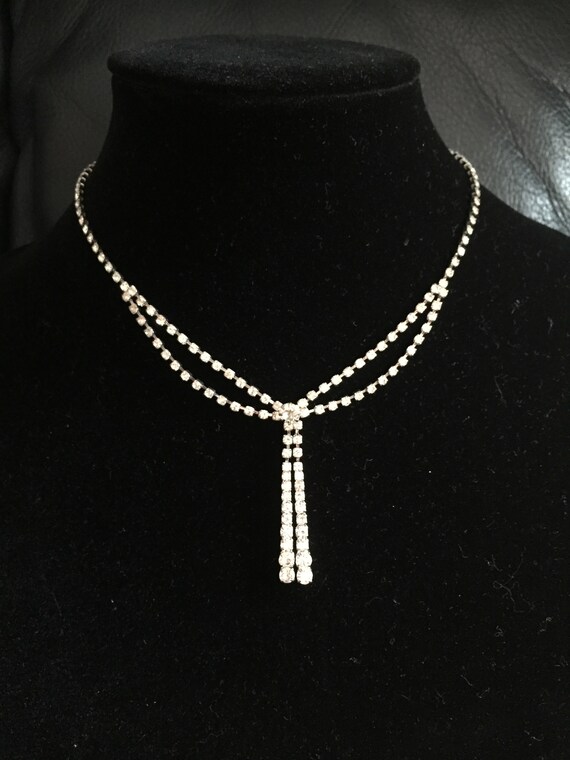 Clear Rhinestone Prom Necklace Vintage Two Strand 