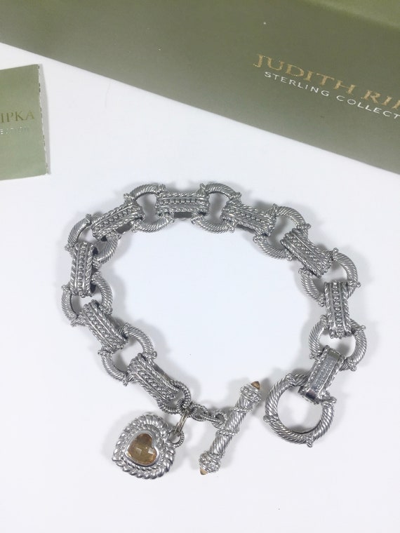 Judith Ripka Sterling Silver Charm Bracelet Topaz CZ Heart | Etsy