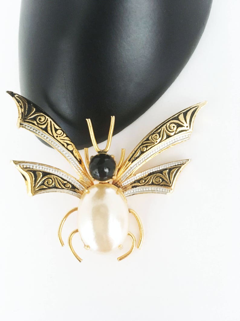 Gold Tone Metal And Black Gold White Painted Butterfly Pin Etsy