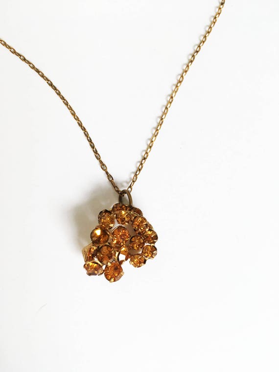 Orange Brown Rhinestone Cluster Pendant Necklace … - image 7