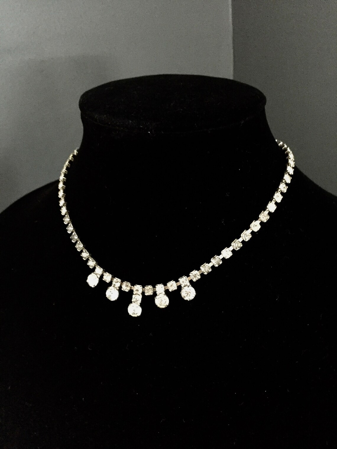 Rhinestone Bib Necklace Clear Rhinestones Chatons Jewelry Etsy