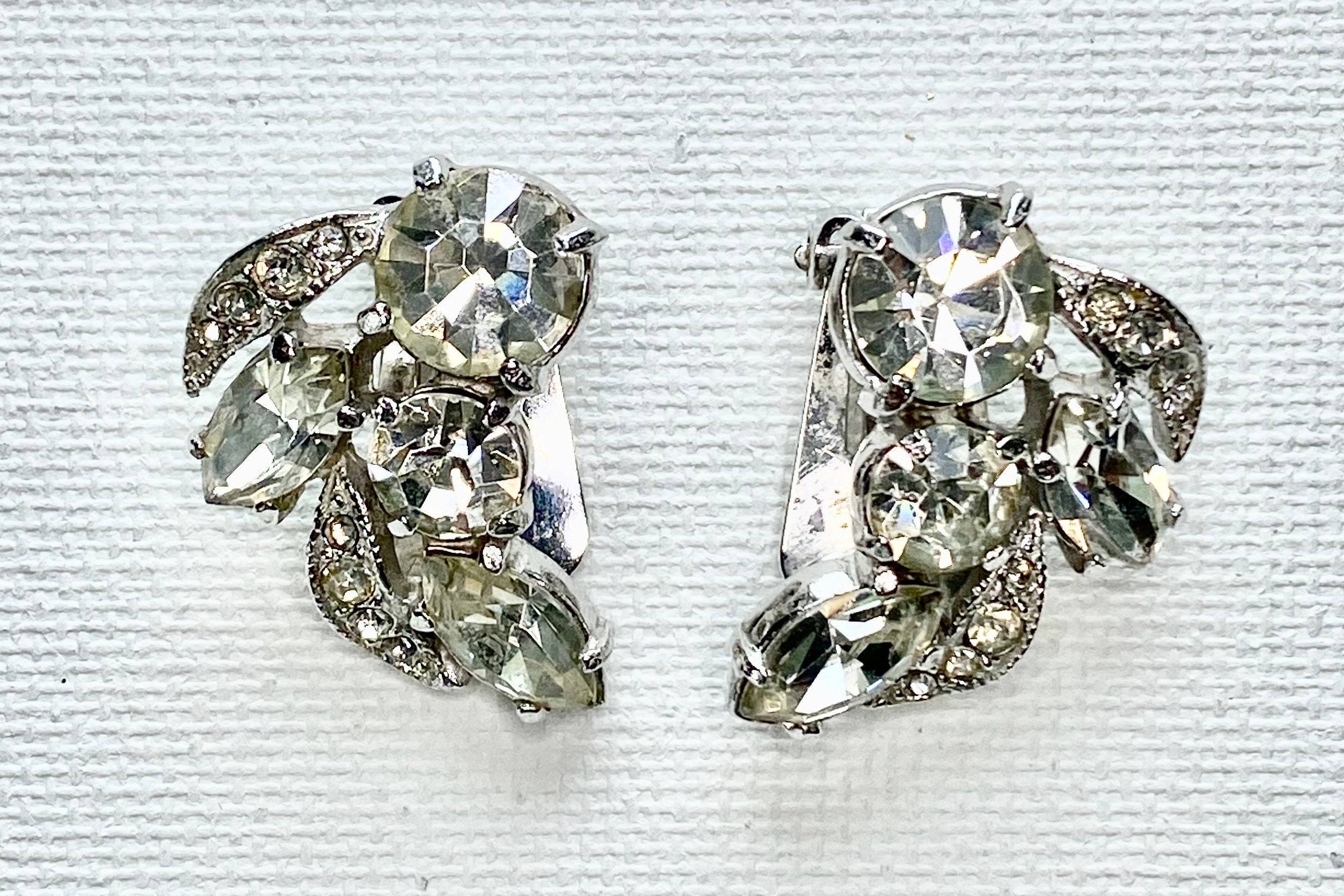 Eisenberg Ice Earrings Clear Rhinestone Clip Ons Vintage 1970s
