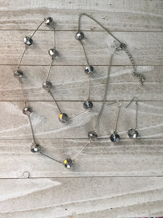 Rhinestone Bead Station Necklace Earrings Dangle … - image 6