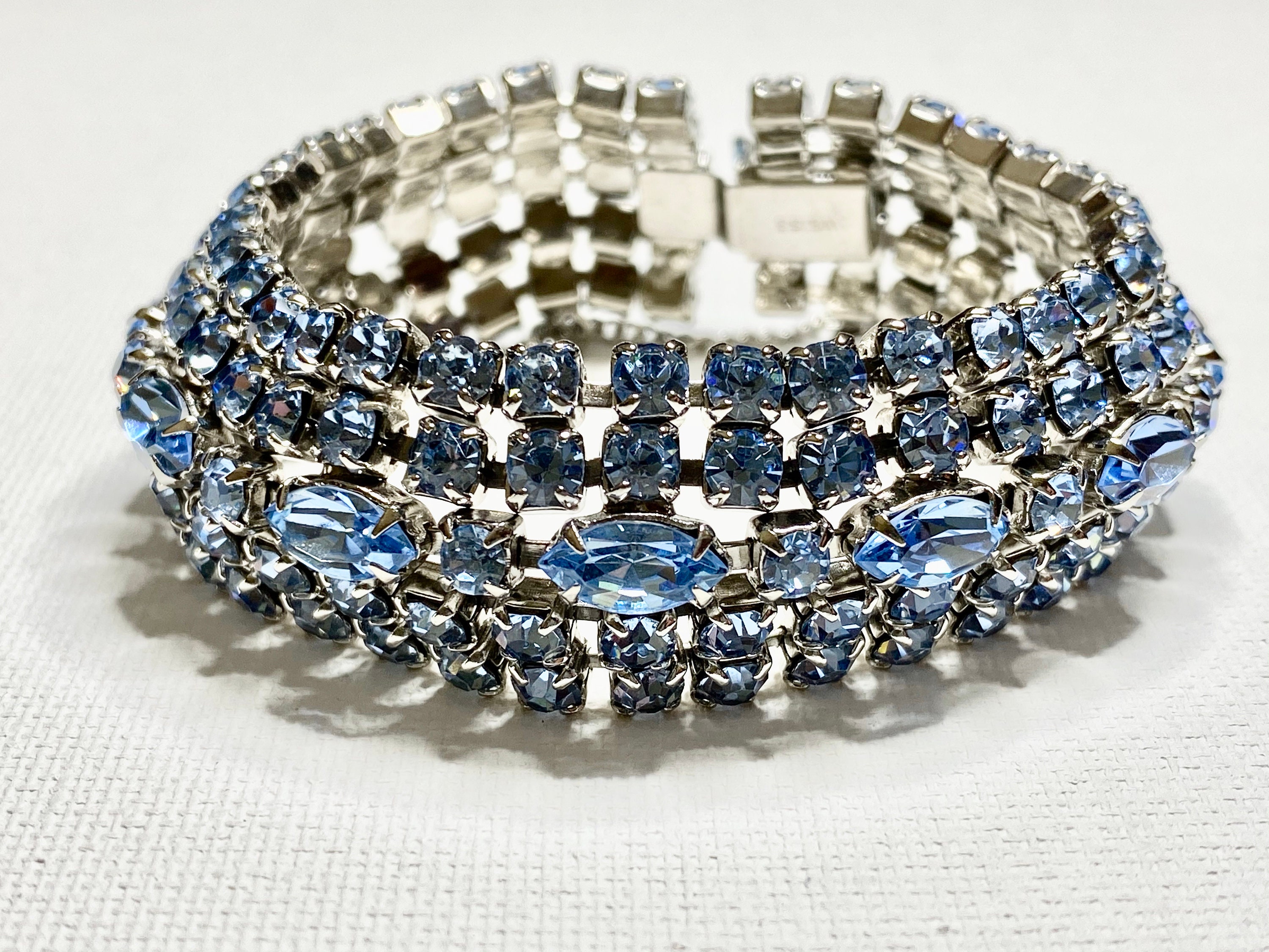 Weiss Blue Rhinestone Bracelet Mid Century Vintage Designer Etsy España