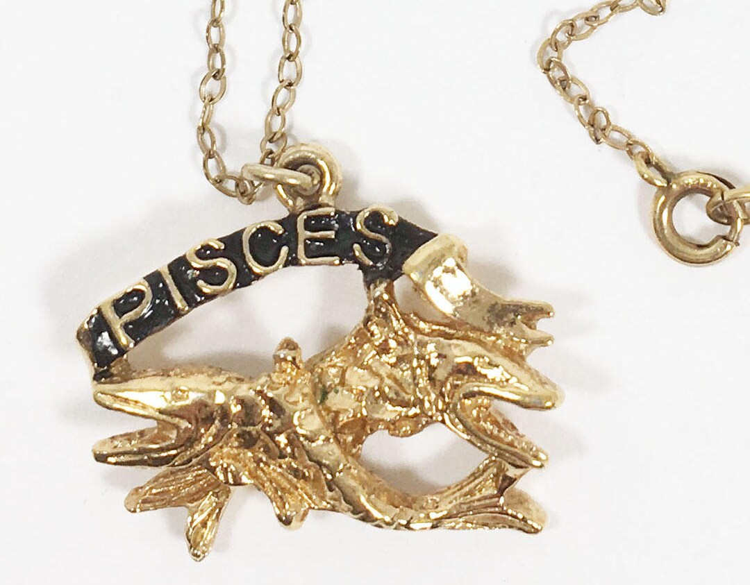 Pisces Gold Tone Pendant Necklace Fish Sign of the Zodiac Astrology ...