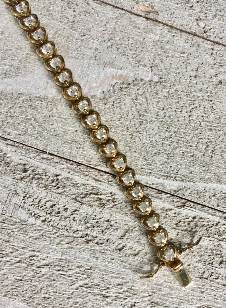 Heart Tennis Bracelet 925 Gold Vermeil Overlay Vintage Hearts Etsy