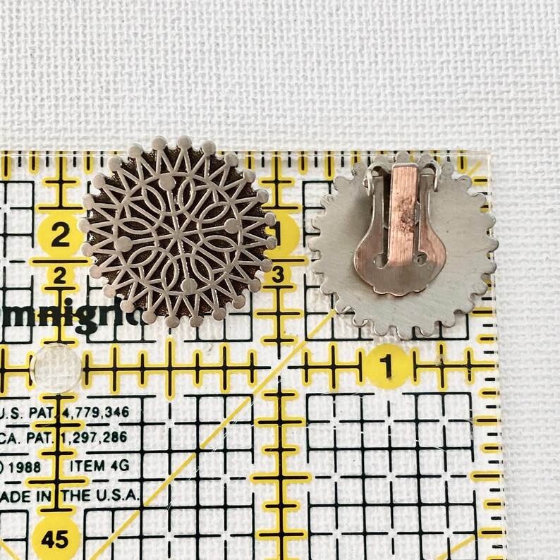 Bell Trading Nickel Silver Medallion Clip On Earrings Mid Century Vintage 1960s Southwestern Designer Clip Ons Starburst Earrings